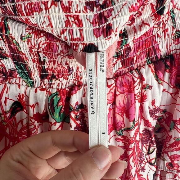 Anthropologie Pink & Green Floral Tired Mini Skirt  Size Small - Picture 7 of 8